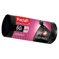 Мешки для мусора 60 л, черные, в рулоне 20 шт., ПНД, 7,4 мкм, 720х600 мм, PACLAN, 600820 в Туле