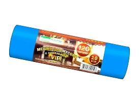 Мешки для мусора 120 л, с завязками, синие, в рулоне 10 шт., ПНД, 15 мкм, 800х750 мм, VIP, Z12010blue в Туле