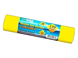 Мешки для мусора 120 л, с завязками, желтые, в рулоне 10 шт., ПНД, 15 мкм, 800х750 мм, VIP, Z12010yel в Туле