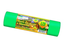 Мешки для мусора 120 л, с завязками, зеленые, в рулоне 10 шт., ПНД, 15 мкм, 800х750 мм, VIP, Z12010green в Туле
