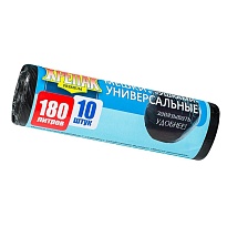 Мешки для мусора 180 л, с ушками, черные, в рулоне 10 шт., ПНД, 20 мкм, 1150х800 мм, Крепак, 4607075710498 в Туле