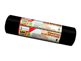 Мешки для мусора 120 л, черные, в рулоне 10 шт., ПНД, 12 мкм, 1100х700 мм, MIRPACK Classik, 1201011 в Туле