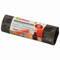 Мешки для мусора 60 л, черные, в рулоне 20 шт., ПНД, 5 мкм, 650х570 мм, Любаша, 605331 в Туле