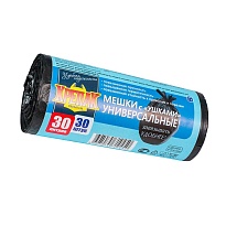 Мешки для мусора 30 л, с ушками, черные, в рулоне 30 шт., ПНД, 9 мкм, 600х500 мм, Крепак, 4607075710450 в Туле