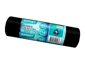 Мешки для мусора 160 л, ароматизированные, черные, в рулоне 10 шт., ПВД, 80 мкм, 1100х930 мм, EXPORT, exp16010142 в Туле