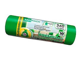 Мешки для мусора 240 л, ароматизированные, зеленые, в рулоне 10 шт., ПВД 45 мкм, 1300х930 мм, PREMIUM+, 240108301 в Туле