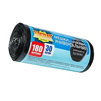 Мешки для мусора 180 л, с ушками, черные, в рулоне 30 шт., ПНД, 20 мкм, 1150х800 мм, Крепак, 4607075710399 в Туле
