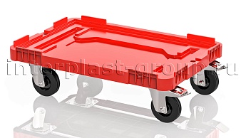 Тележка пластиковая сплошная 2 колеса с тормозом усиленная красная в Туле