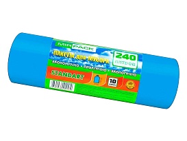 Мешки для мусора 240 л, ароматизированные, синие, в рулоне 10 шт., ПВД 30 мкм, 1300х930 мм, STANDART, 24010661 в Туле