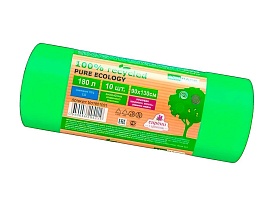 Мешки для мусора 180 л, ароматизированные, биоразлагаемые, зеленые, в рулоне 10 шт., ПВД, 40 мкм, 1300х930 мм, PURE ECOLOGY, bio1801081 в Туле
