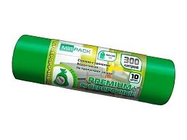 Мешки для мусора 300 л, зеленые, в рулоне 10 шт., ПВД 70 мкм, 1400х1000 мм, PREMIUM+, 300101601 в Туле