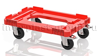 Тележка пластиковая с отверстием 2 колеса с тормозом усиленная красная в Туле