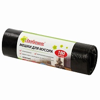 Мешки для мусора 180 л, черные, в рулоне 10 шт., ПВД, 24 мкм, 1060х800 мм, Любаша, 605336 в Туле