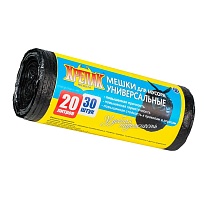 Мешки для мусора 20 л, черные, в рулоне 30 шт., ПНД, 10 мкм, 550х440 мм, Крепак, 4607075710092 в Туле