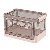 Ящик пластиковый складной прозрачный коричневый, дно розовое, 360х235х230 мм, с колесиками в Туле
